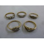 Five 18ct gold and diamond rings, approx total weight 11.5g