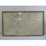 Framed and glazed charcoal drawing of a nude, 74.5 x 132cm