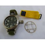 A Russian Military watch in original case, with additional face guard and strap