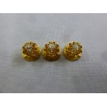 Three 18ct yellow gold and diamond dress button studs, approx total weight 4.3g