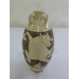 A Chinese Cizhou 19th century vase with four handles, decorated with a dragon