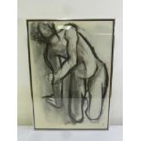 Mircea Marosin framed and glazed charcoal study of a nude, monogrammed bottom right, 89.5 x 63cm