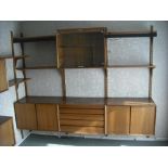 1970s wall mounted modular wall units and shelves (six section and six shelves with ladder racks)