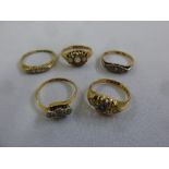 Five 18ct gold rings set with various stones, approx total weight 11.9g