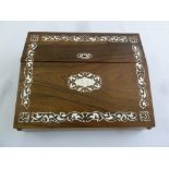 Edwardian rosewood rectangular writing slope with bone inlays