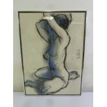 Mircea Marosin framed and glazed charcoal study of a seated nude, monogrammed bottom right, 89.5 x