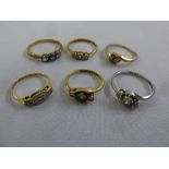 Six 18ct gold rings, set with various stones, approx total weight 11.5g