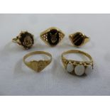 Five 9ct gold rings set with various stones, approx total weight 12.6g