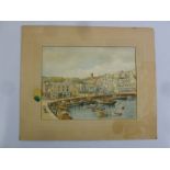 C. H. Wood watercolour of a fishing village, signed bottom right, 21 x 27.5cm