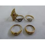 Five 18ct gold rings, set with various stones, approx total weight 15.6g