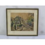 A framed and glazed watercolour of a French street scene, signed bottom left, 21.5 x 27cm