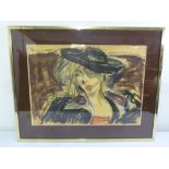 Hubert Pattison framed and glazed watercolour of a lady in a black hat signed and dated top left, 58