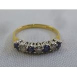 18ct yellow gold sapphire and diamond half eternity ring, seven stone, approx total weight 2.4g