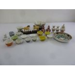 A quantity of Oriental collectables to include Armorial vases, bone horses on stands and a bowl on