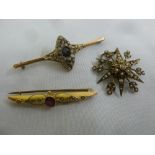 Three early 20th century brooches set with various stones