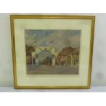 Lucy Kemp Welch framed and glazed polychromatic print of the Jubilee Arch Bushey, signed in pencil