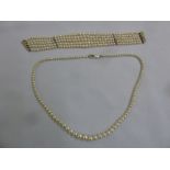 A cultured pearl necklace with matching bracelet