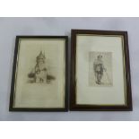 Herbert Herkomer two framed and glazed mono etchings, 28 x19.5cm and 14.5 x 10cm