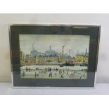 L. S. Lowry framed and glazed lithographic print titled Northern River Scene, 39.5 x 60cm