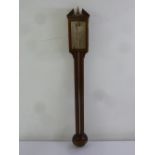 Comitti of Holborn Georgian style inlaid mahogany stick barometer with silvered dial