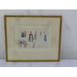 A framed and glazed watercolour attributed to David Cox, The Study of Normandy peasants with an