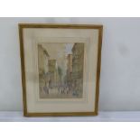 E. Lewis framed and glazed watercolour of a Continental street scene, signed bottom left, 31 x 24cm