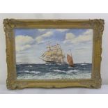 Richard Bramley framed oil on canvas entitled American Emigrant Ship Bostonian, signed bottom