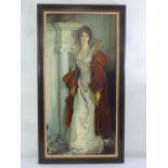 A framed oil on canvas of a society lady, 120.5 x 29.5cm