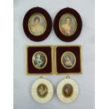 Six miniature portraits of ladies in 18th century costume