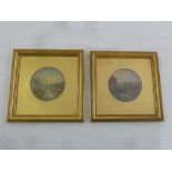 A pair of framed and glazed late 19th century views of riverside scenes, 10 x 10cm