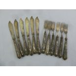 Six Kings pattern fish eaters with filled silver handles