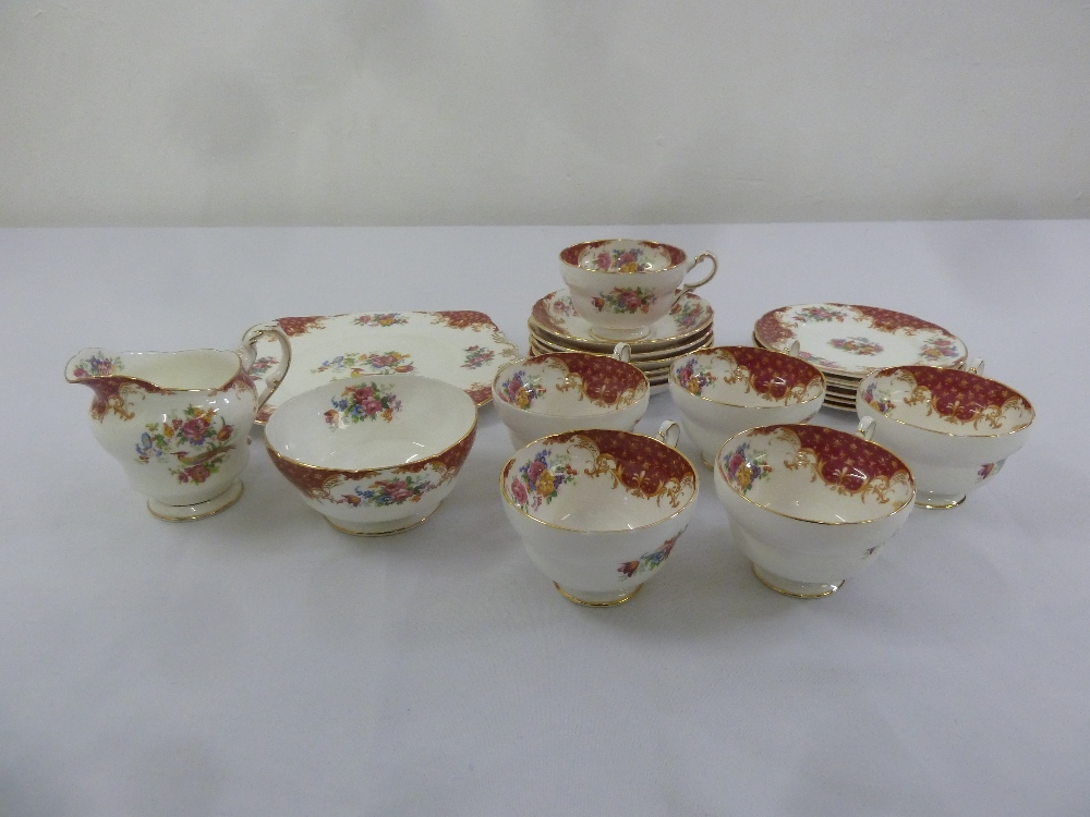 Paragon Rockingham teaset to include plates, cups, saucers, milk jug, sugar bowl and cake plate (