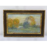 A framed oil on board of a park scene in impressionist style signed bottom left, 33 x 57.5cm