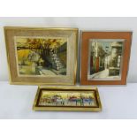 Three continental framed oils on canvas scenes of urban life