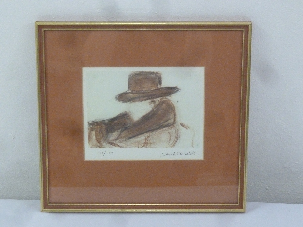 Sarah Churchill framed and glazed limited edition print 569/750 of Sir Winston Churchill, signed