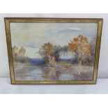 James Herbert Snell framed and glazed watercolour of trees and a lake, signed bottom right, 54 x
