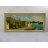 Colin Richardson framed oil on panel of a Cornish harbour scene, signed bottom left, 49 x 120cm