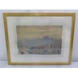 Herbert John Finn framed and glazed watercolour of an urban scene, signed bottom left, label to