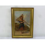 Jonathan Pratt framed oil on panel entitled Fisher Girl, signed bottom left, 45 x 29cm