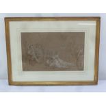 Sir George Hayter framed and glazed pencil sketch highlighted with chalk of Henry VIII at court,