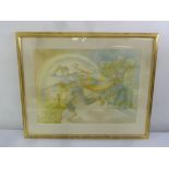 Betty Swanwick framed and glazed watercolour of figures in a dreamlike world, signed bottom left,