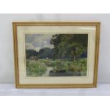 Gaynor Bury framed and glazed watercolour of the River Frome Dorset, 24 x 34.5cm