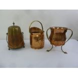 Three early 20th century copper and brass coal scuttles of various forms