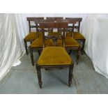 A set of six William IV mahogany scroll back upholstered dining chairs