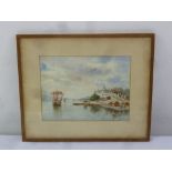 Mg T. Hla framed and glazed watercolour of Oriental river scene, signed bottom right, 17.5 x 23.5cm