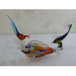 Murano glass figurines to include two fish and a bird