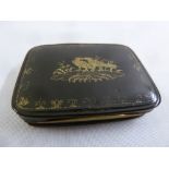 A late 18th century tortoiseshell and gold patch box of rounded rectangular form the hinged cover