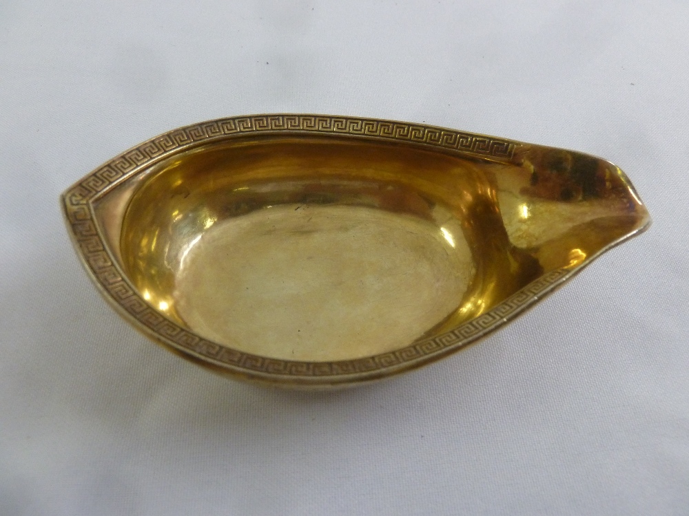 A Regency silver gilt pap boat of customary form with Greek key pattern border, London 1808