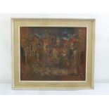 Paul Raymond framed oil on canvas abstract painting of Jerusalem, 48 x 59cm