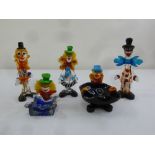 Five Murano glass clowns in various poses